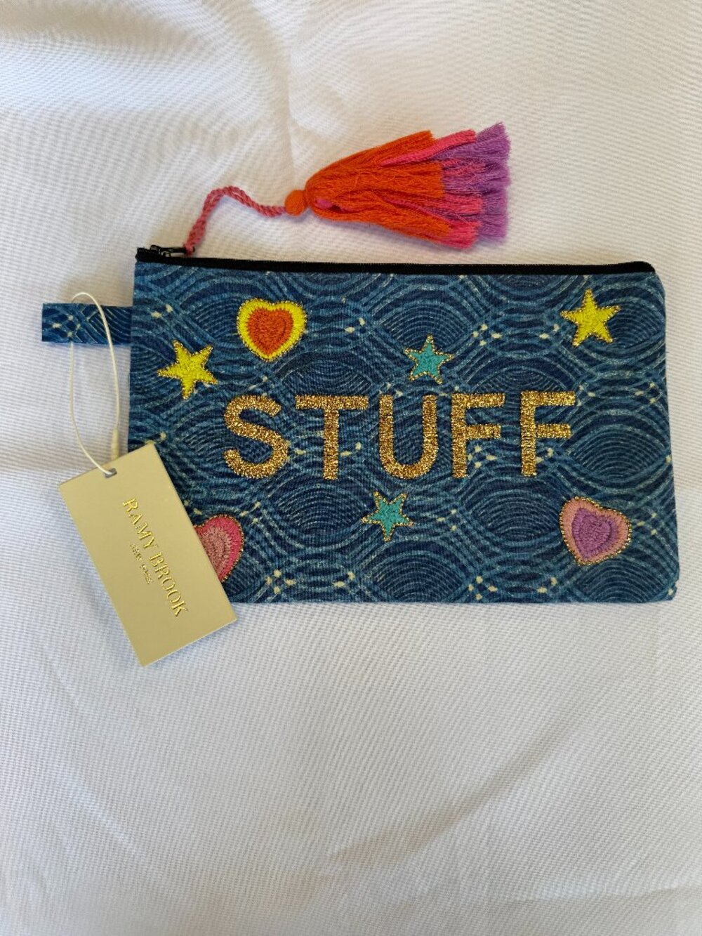 Ramy Brook "STUFF" Embroidered Pouch Colorful Tassel